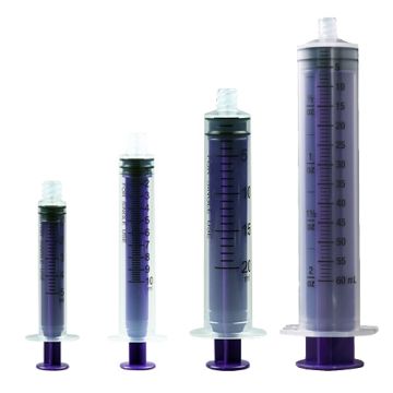 Vesco Medical ENFit Syringes side by side in order from smallest to largest.