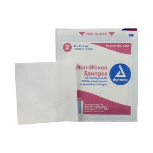 Dynarex 3364 NonWoven Gauze Sponges 4 x 4 Inch, 4 Ply, Sterile