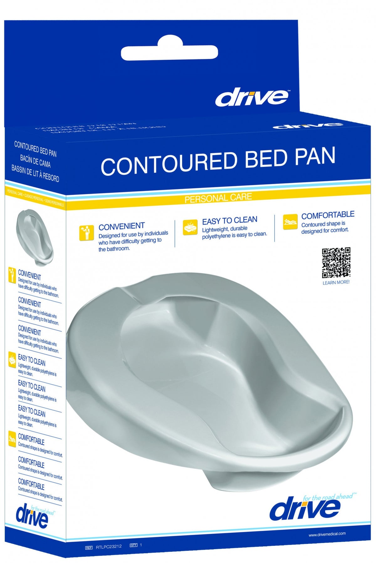 Contoured Bed Pan with Side Grips Drive Medical RTLPC23212 Vitality