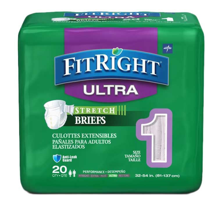 FitRight Stretch Ultra Adult Briefs with Tabs, Heavy Absorbency, 4