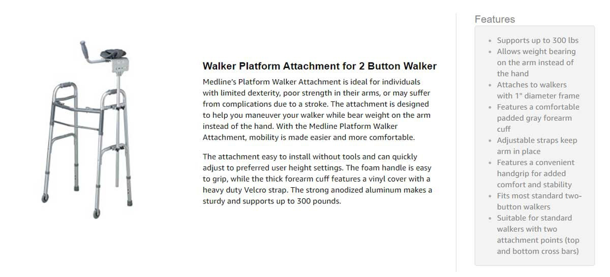 Medline Guardian Walker Platform Attachment for 2 Button Walker