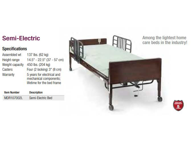 Medline MDR107002L Medlite Semi Electric Bed Vitality Medical