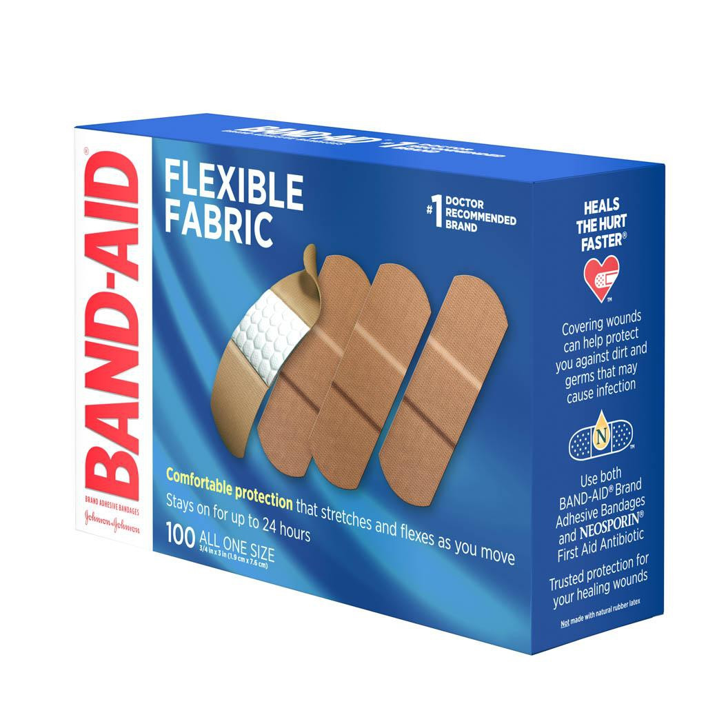 J&J BandAid Flexible Fabric Bandages 3/4 & 1 Inch Width Vitality