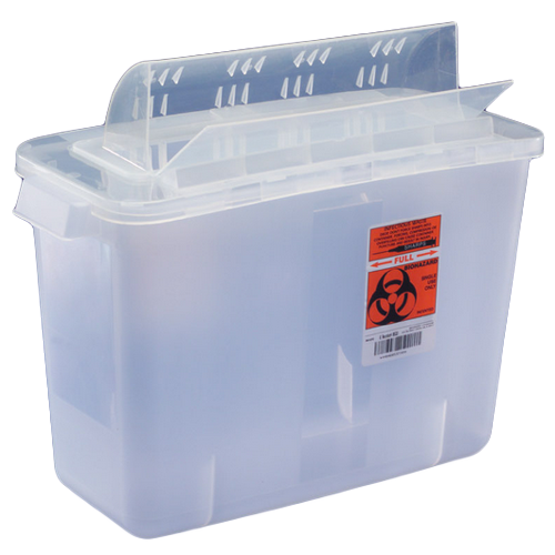 Covidien 5 Quart Clear SharpSafety Sharps Container w/Always Open Lid