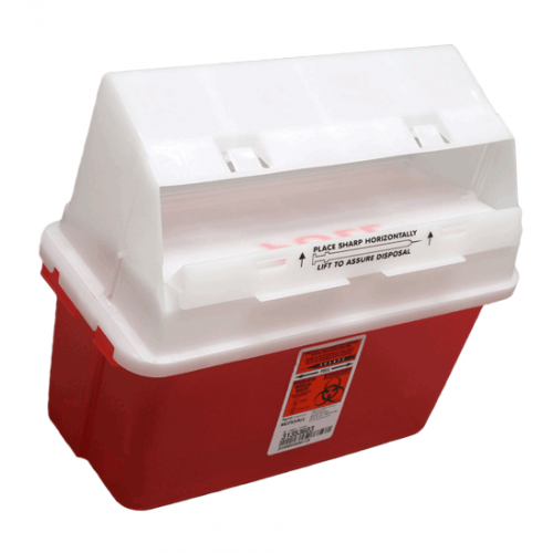 Covidien 5 Quart Transparent Red Sharps Container w