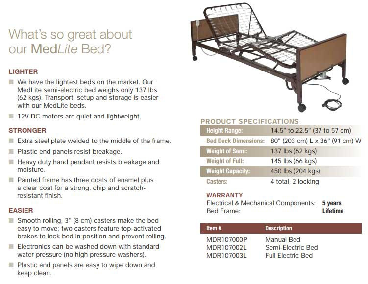 Medline MDR107002L Medlite Semi Electric Bed Vitality Medical