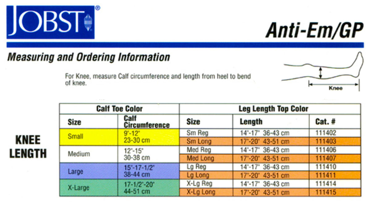 Jobst Men S Compression Socks Size Chart