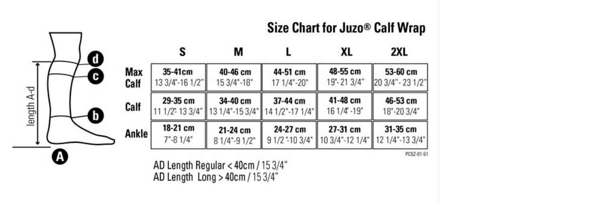 Juzo Calf Wrap Size Chart