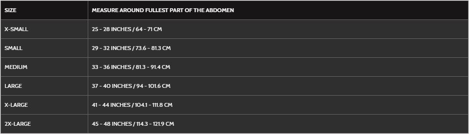 2955 Abdominal Support Sizing Chart