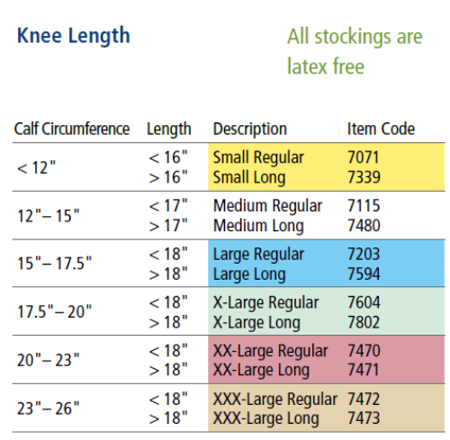 Ted Hose Knee High Size Chart