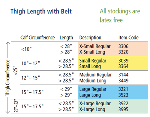 Thigh Length with Belt Sock Sizes