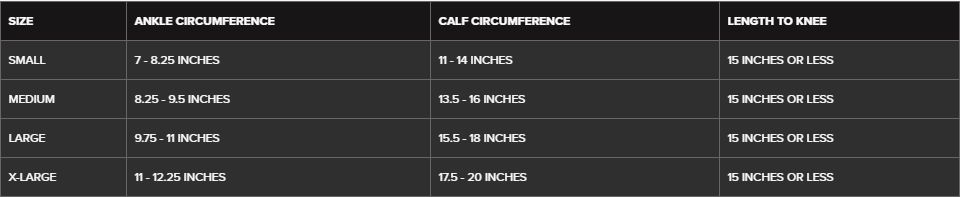 Measuring Chart for Truform Compression Stocking