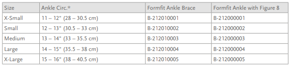 Ossur Formfit Ankle Brace Size Chart