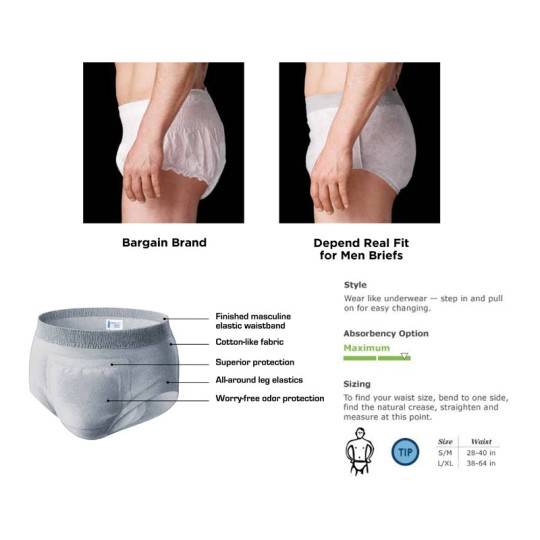 Depend Real Fit for Men S/M, L/XL Briefs Vitality Medical