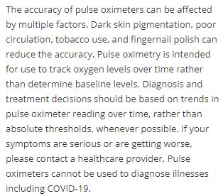 Pulse Oximeter Disclaimer