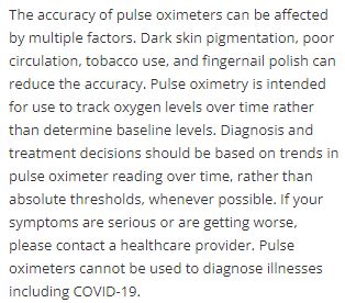 Pulse Oximeter Disclaimer