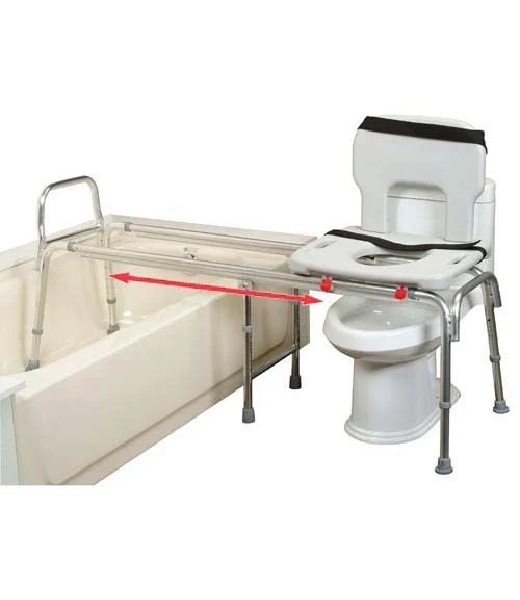 The Eagle Health transfer bench over the toilet and one end of the tub.