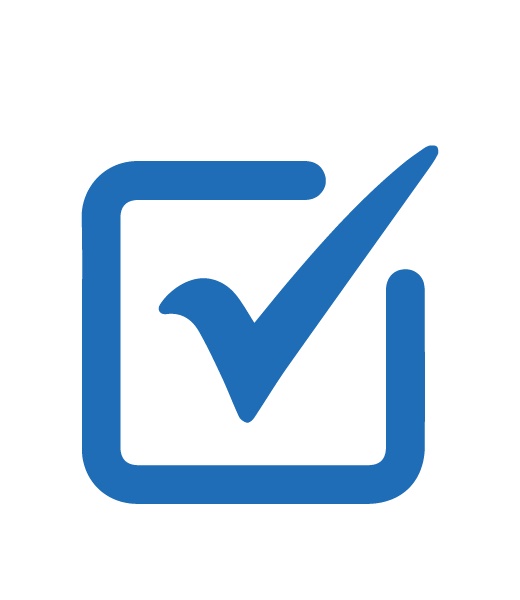 A blue box with a checkmark in it, signifying the product's easy application