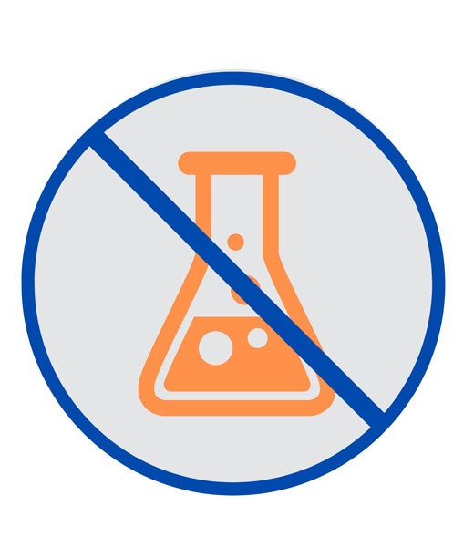 A crossed out beaker of chemicals.