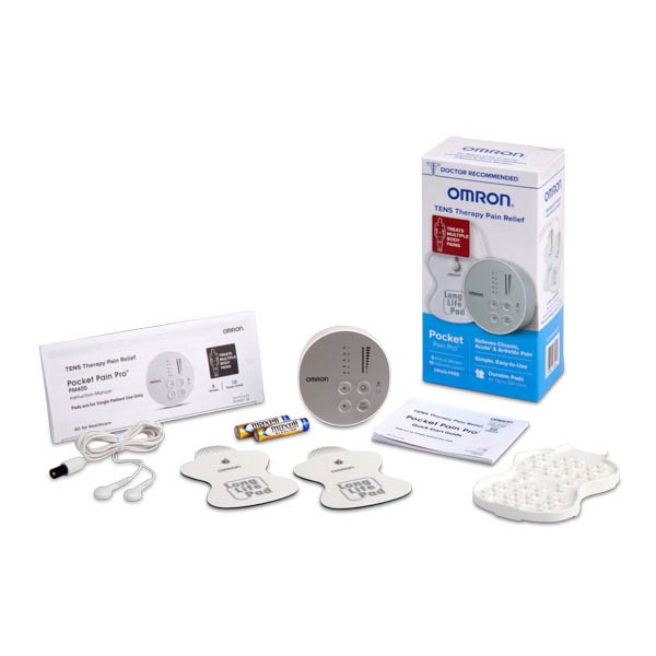 Included TENS unit, electrode pads, batteries, and more.