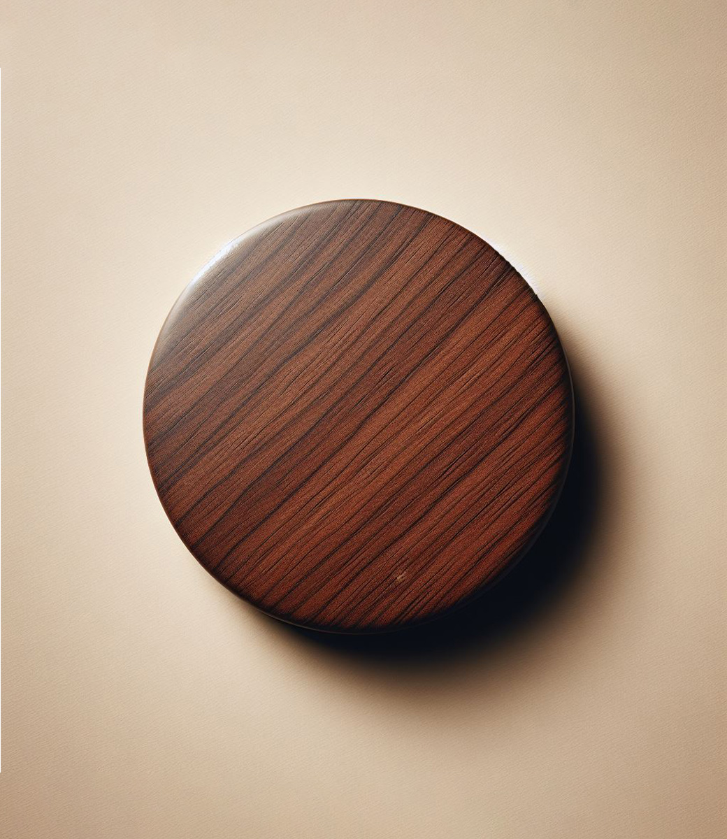 A disc of polished, unscratched wood.