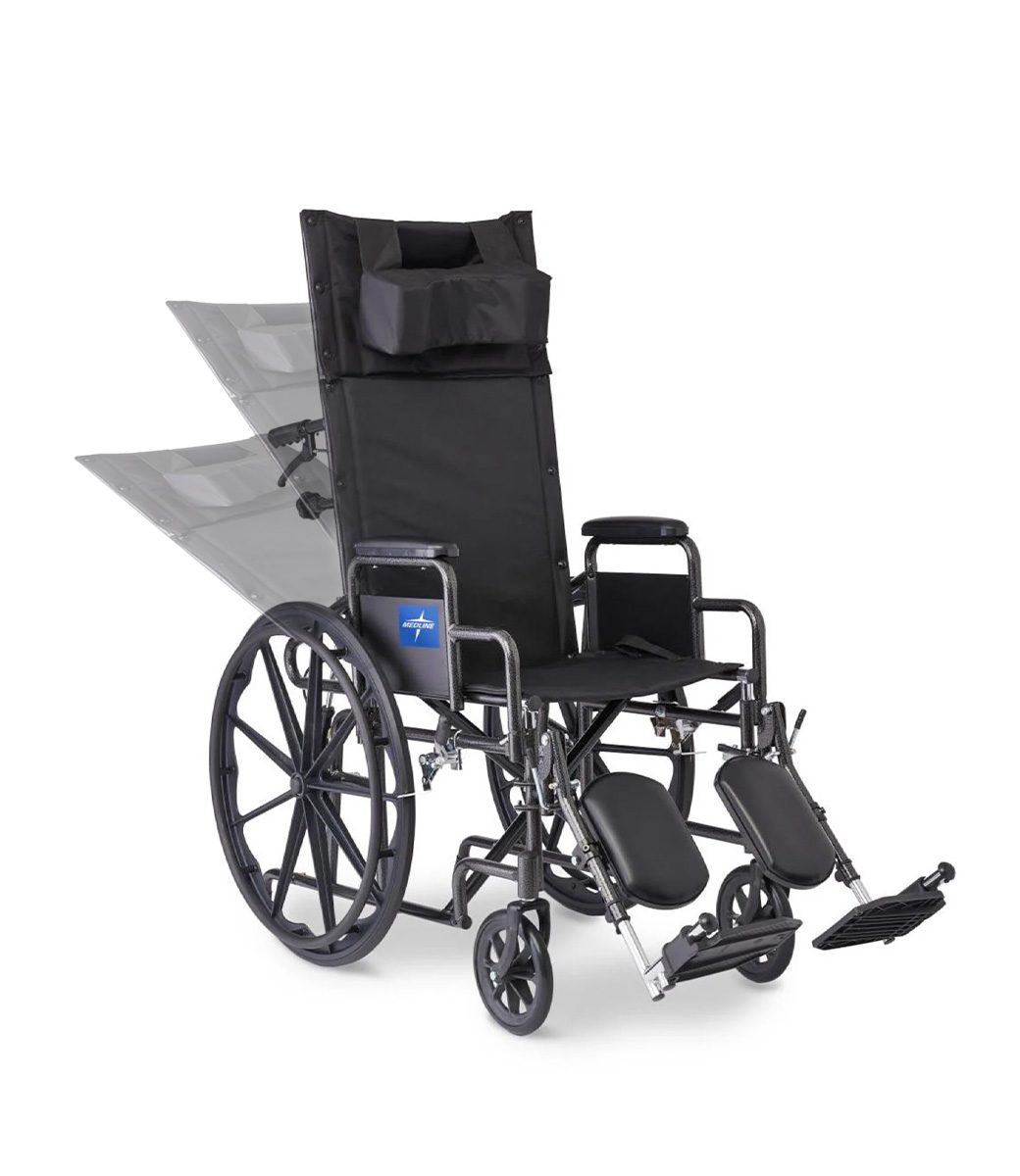 Various reclining positions of the reclining wheelchair.