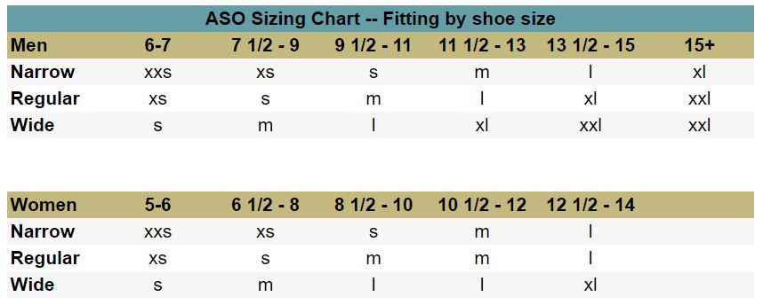 ASO Speed Lacer Ankle Stabilizer Sizing Chart
