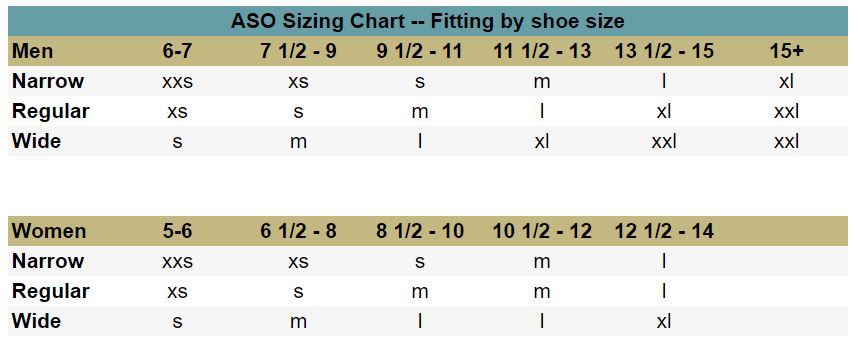 ASO Speed Lacer Ankle Stabilizer Sizing Chart