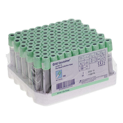 Container of 100 PST Vacutainer tubes Container of 100 PST Vacutainer Gel and Lithium Heparin Tubes
