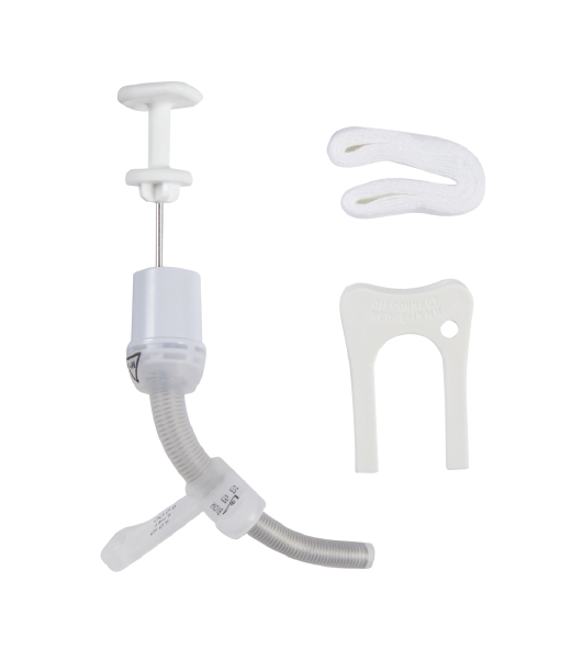 Trach tube with obturator, disconnect wedge, and trach tie