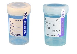 The 90 mL and 120 mL Tite-Rite Sterile Specimen Containers side by side.