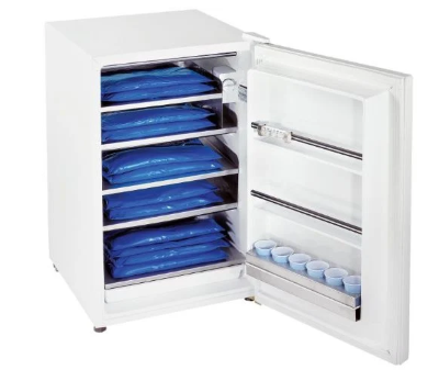 Chattanooga ColPac Freezer Open Chattanooga ColPac Freezer shows shelving and stored cold packs