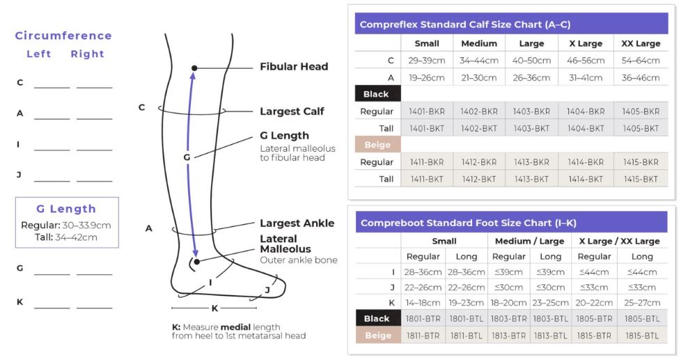 Calf and Foot Size Chart