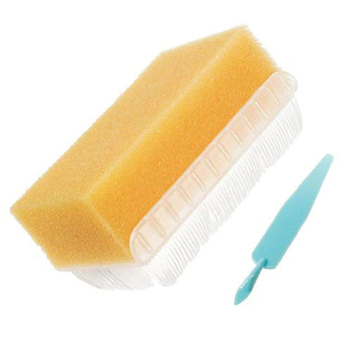 Surgical scrub brush with nail cleaner.