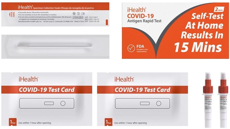 iHealth COVID-19 Antigen Rapid Test packing components