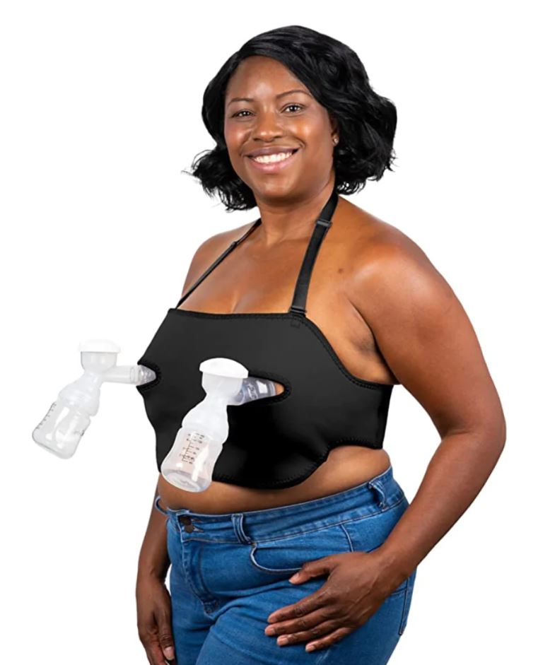 Woman using Lavie pumping bra.