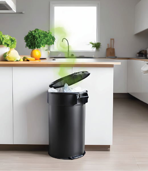 An image of a trash can, demonstrating that Microban kills odors.