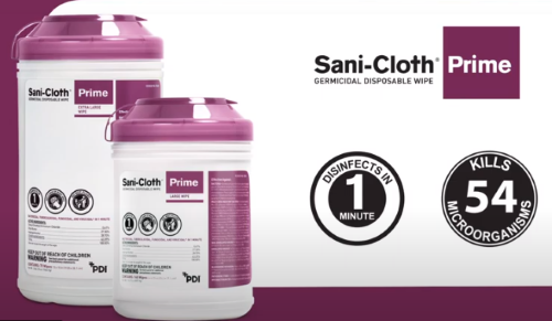 Canisters of Sani-Cloth Prime - kills over 55 Microorganisms in 1 minute