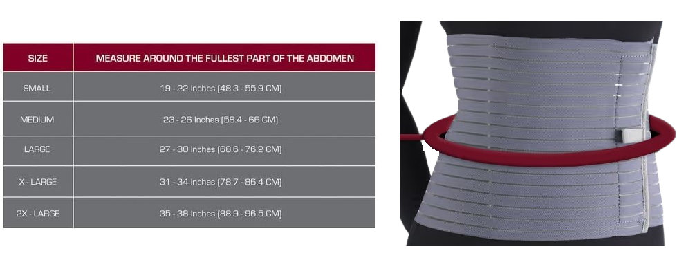 Size Chart for Abdominal Binder